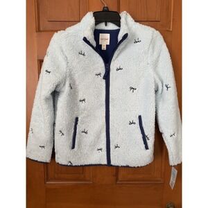 Girls' Cat & Jack Full Zip Fleece Blue Jacket Embroidered Bows Size XL (14) NWT
